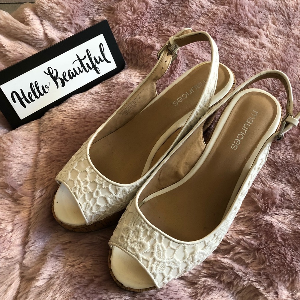 Beautiful white lace like wedges from Maurice’s